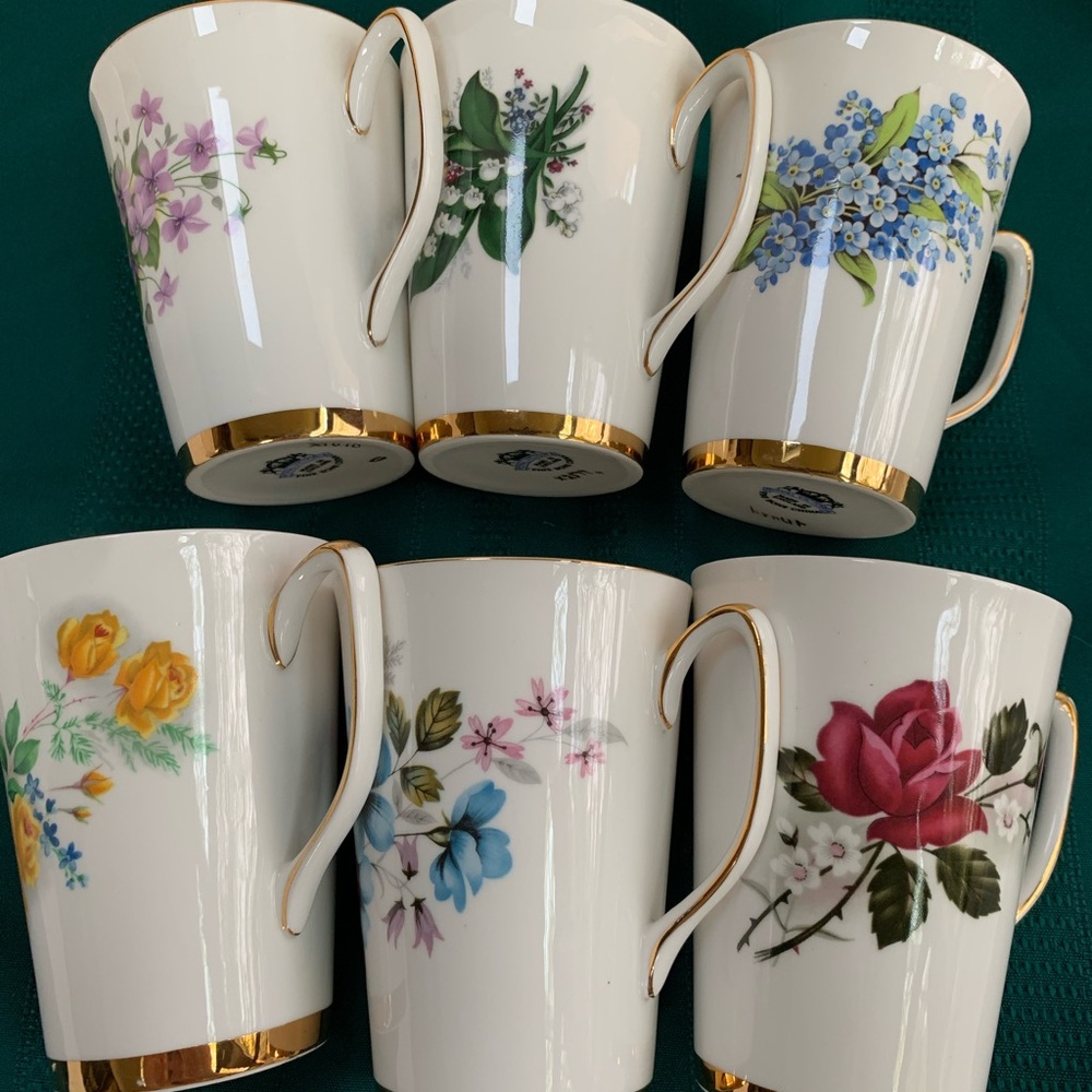 Royal Victoria Bone China Floral Mugs   Set of Six, England